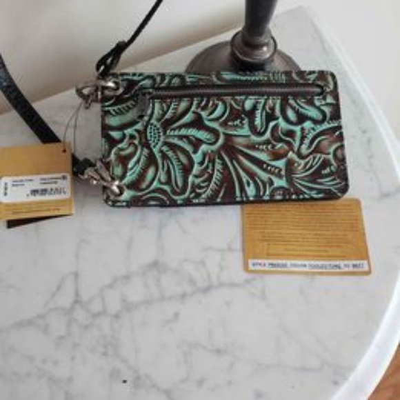 Patricia Nash Farleigh Phone Case Crossbody Wallet Tooled Turquoise - Picture 3 of 9